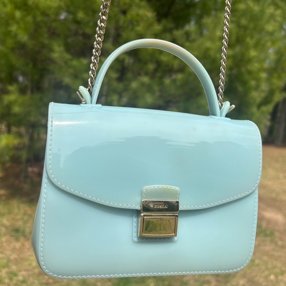 Furla Blue Crossbody Bag with Silver Chain